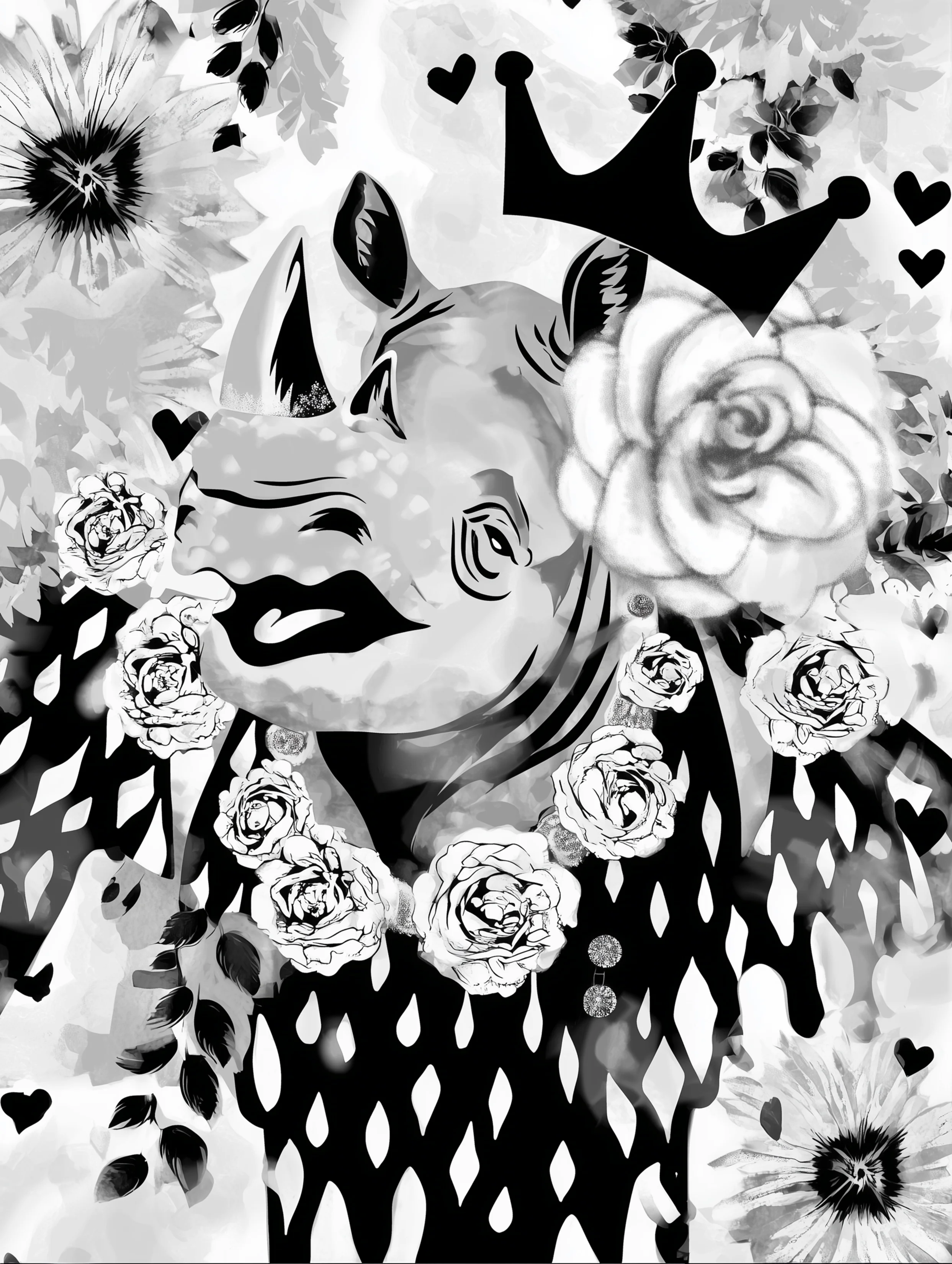 Free printable rhino coloring pages for adults featuring laughing royal rhino